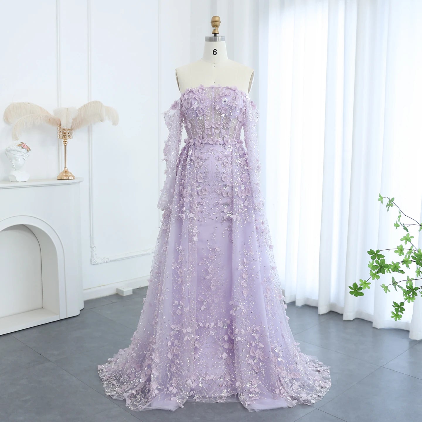 Elegant 3D Floral Evening Dress with Overskirt