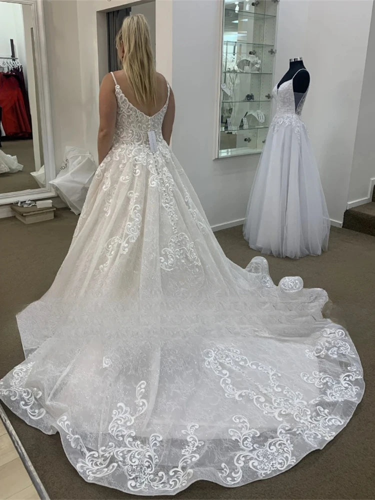 Myrel Luxury A-line Wedding Dresses For Women Spaghetti Strap Sleeveless Plus Size Floor Length Vestido De Noiva Tulle Bridal Gown