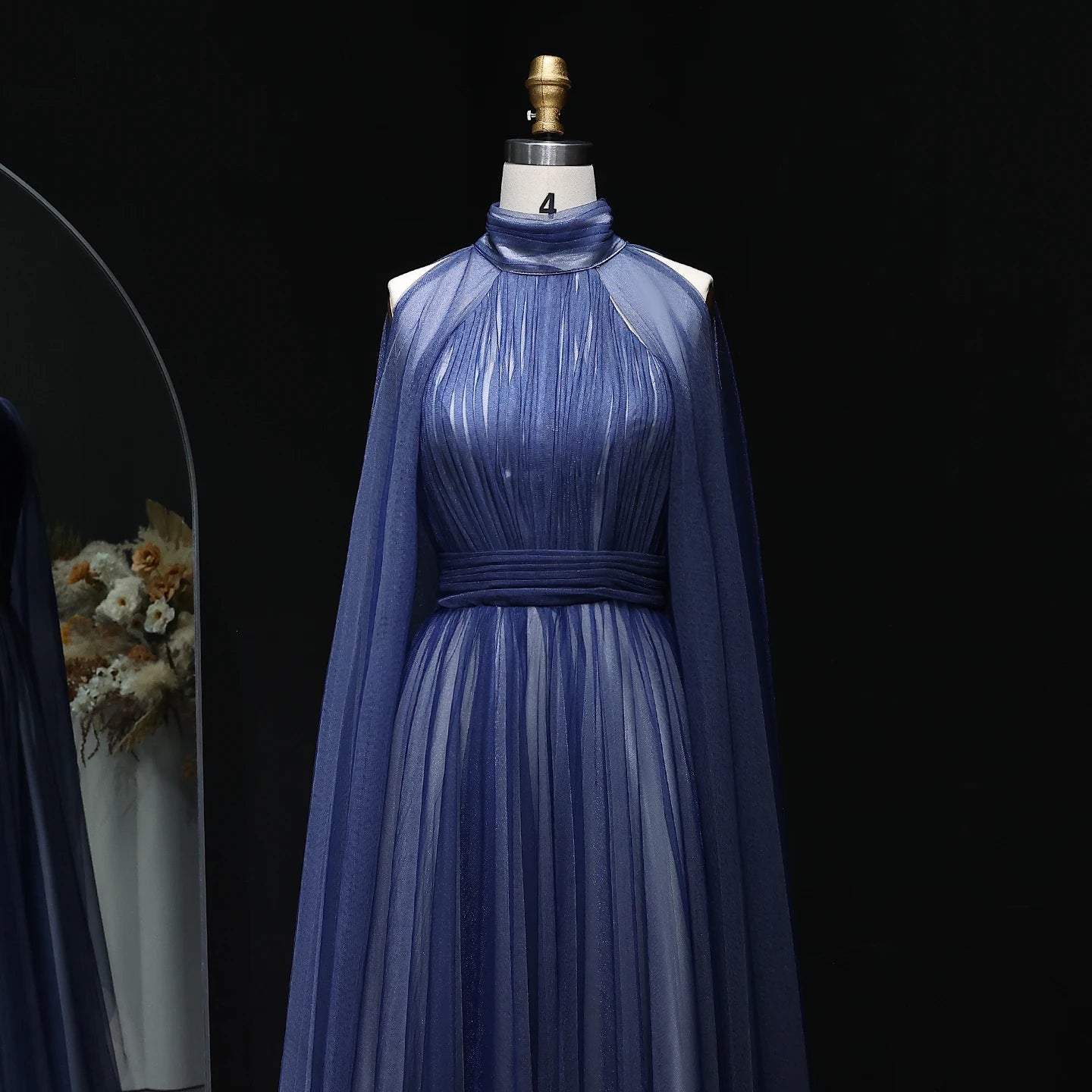 Dimple High-Neck Gray A-Line Evening Dress