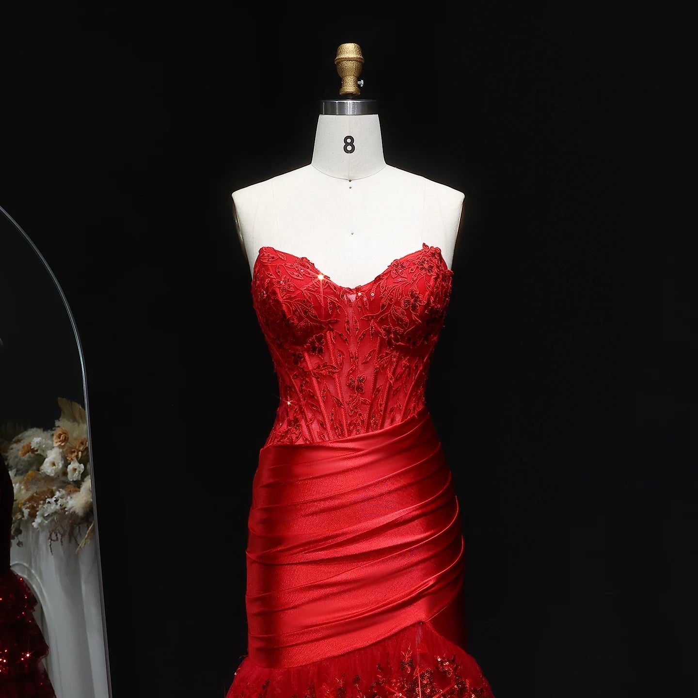 Winona Wine Red Strapless Mermaid Sequined Prom Dress