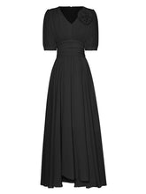 Load image into Gallery viewer, Liora V-neck Three-dimensional Solid Puff Sleeve Dress