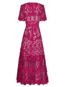 Ellie  Rose Red Embroidery Party Dress