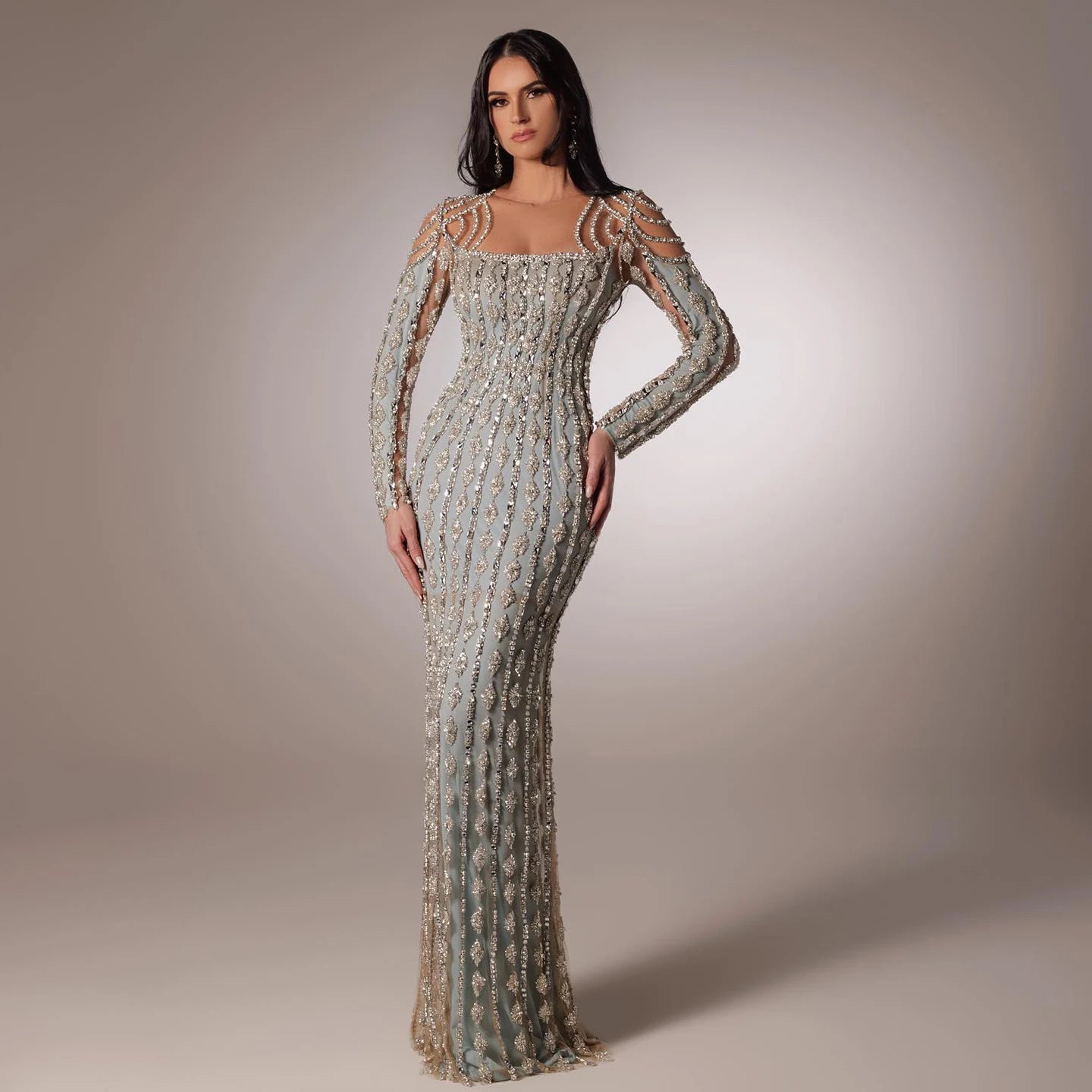 Luxury Evening Mermaid Dress with Long Sleeves