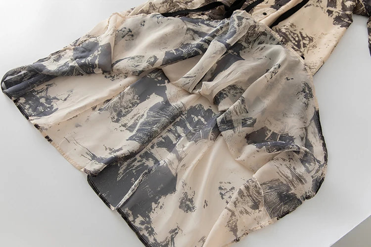 Anya Stand Collar Half Sleeve Pockets Sashes Print Vintage Single Breasted Dress