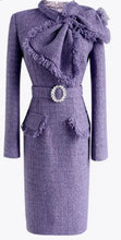 Load image into Gallery viewer, Emma Big Bow Drill Buckle Belt Tweed Dress