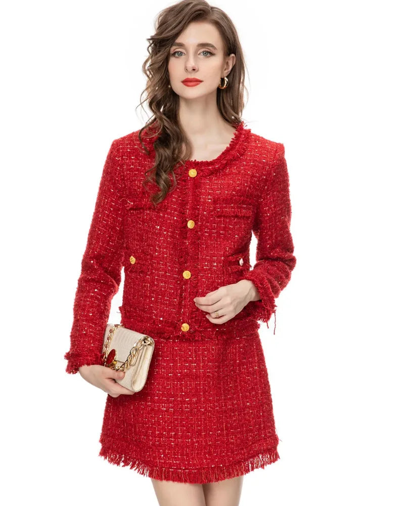 Rayna Single Breasted Tweed Skirt Set