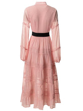 Load image into Gallery viewer, Yesenia Stand Collar Lantern Sleeve Dot Jacquard Dress