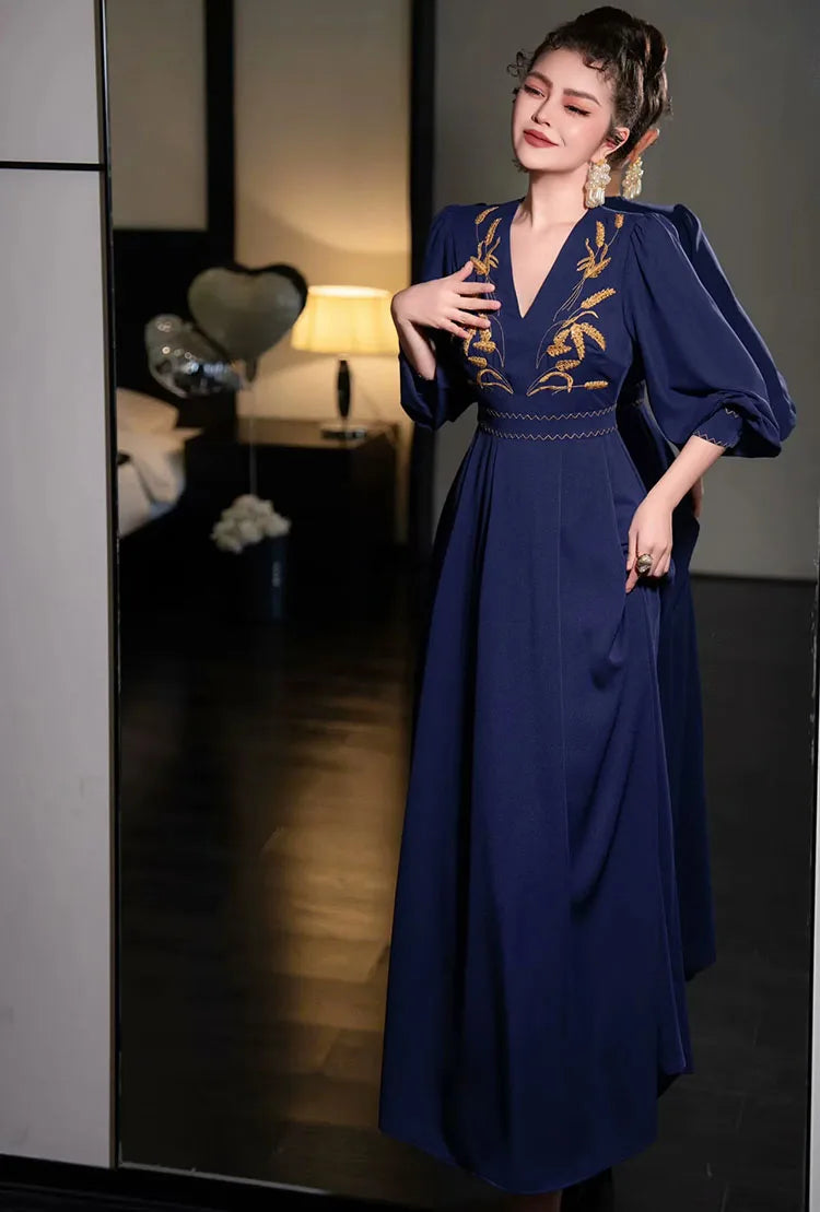 Vera  V-Neck Lantern Sleeve Elegant Party Dress