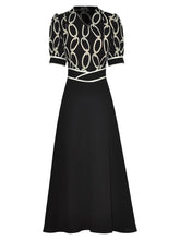 Load image into Gallery viewer, Teagan V-Neck Short Sleeve Geometric Print Office Lady Midi Dress