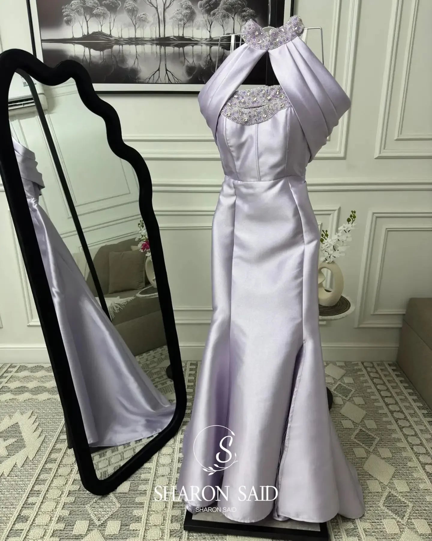 Petunia Pink Off Shoulder Crystal Evening Dress