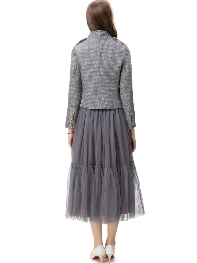 Naomi Tweed Jacket + Elastic Wasit Mesh Skirt 2-Piece Set