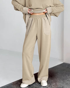 Two Pieces Suits Pullover Tops And Wide Legs Pant Sporty Terry Outfits Spring 2024 Casual Set