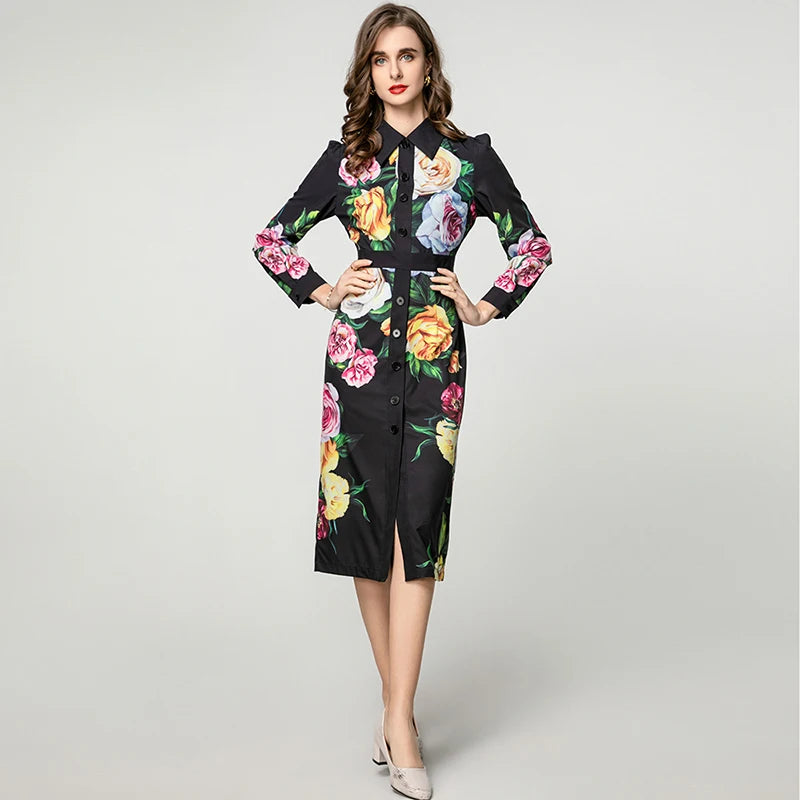 Ava Floral Print  with  Peter Pan Collar  Pencil Dress