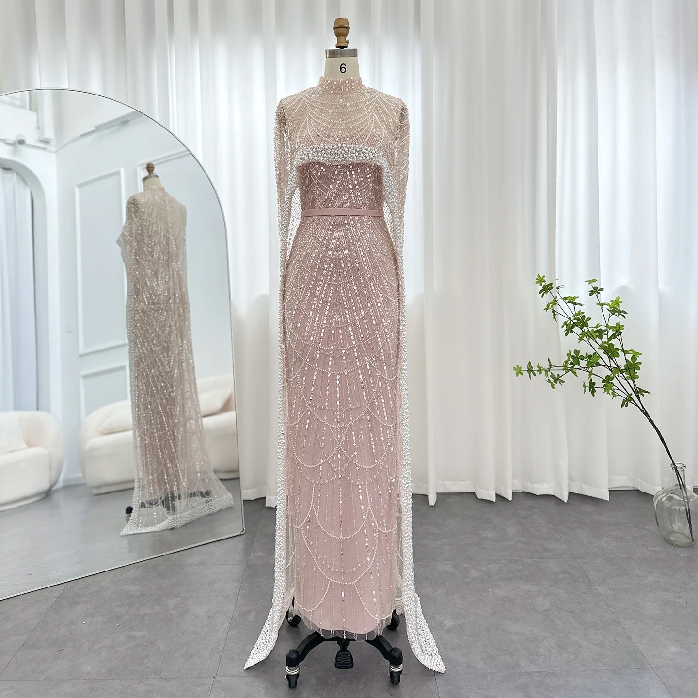 Luxury Pearl  Evening Dress with Cape