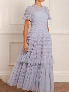 Faye Lace Tiered Dress Elegant Solid Slim Dress