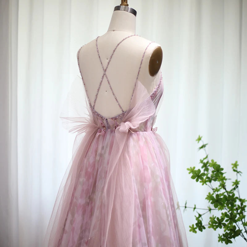 Beth Lilac Floral Tulle Evening Dress