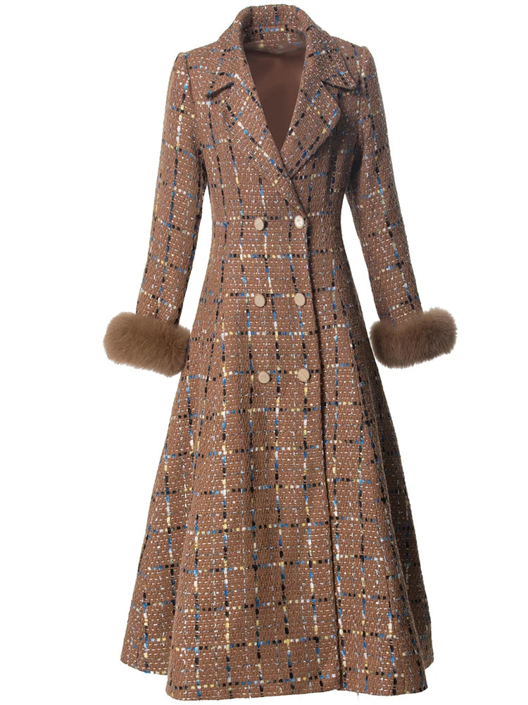 Malaysia  Double Breasted Sequins Plaid Tweed Coat