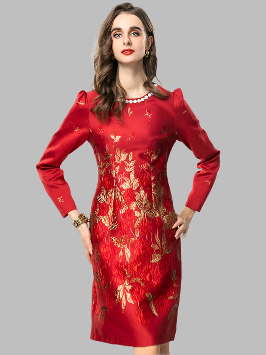 Jaya O-Neck Long Sleeves Vintage Party Dress