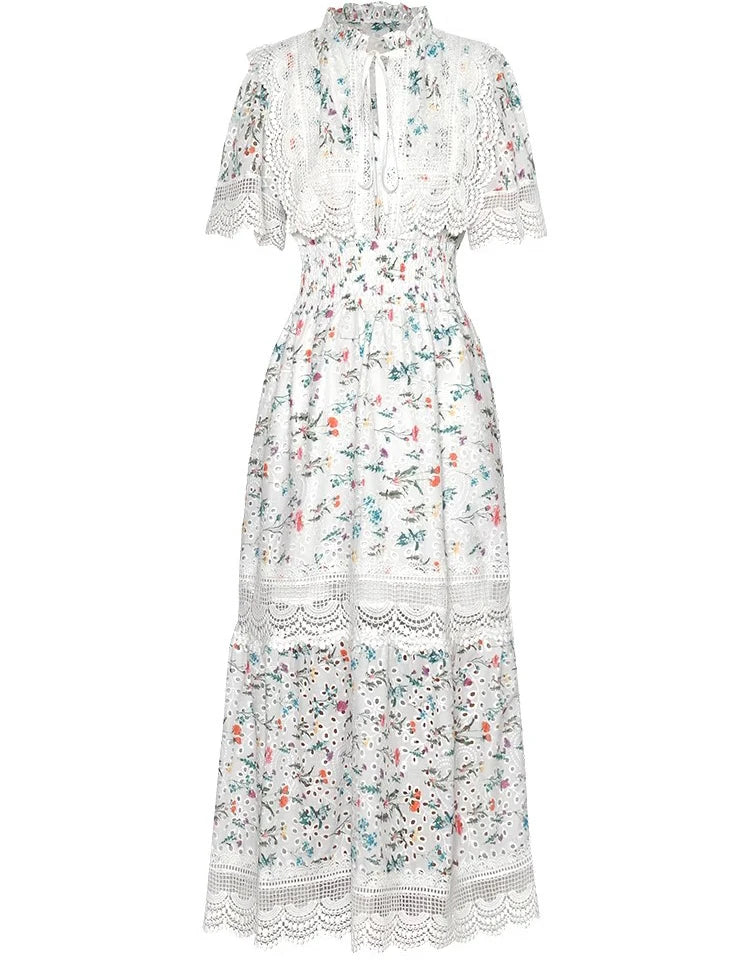 Kaiden Bohemian Floral Print Embroidery Dress