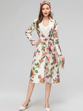 Load image into Gallery viewer, Ivory Long Sleeve Single Breasted Belt Flowers Print High Street  Trench Overcoat