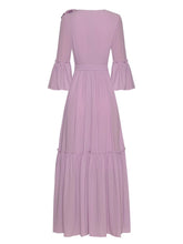 Load image into Gallery viewer, Mirabel V-Neck Flare Sleeve Appliques Belt Solid color Elegant Party Midi Dress