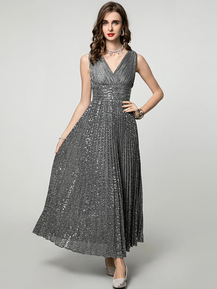 Lila Sequin Pleated Dress