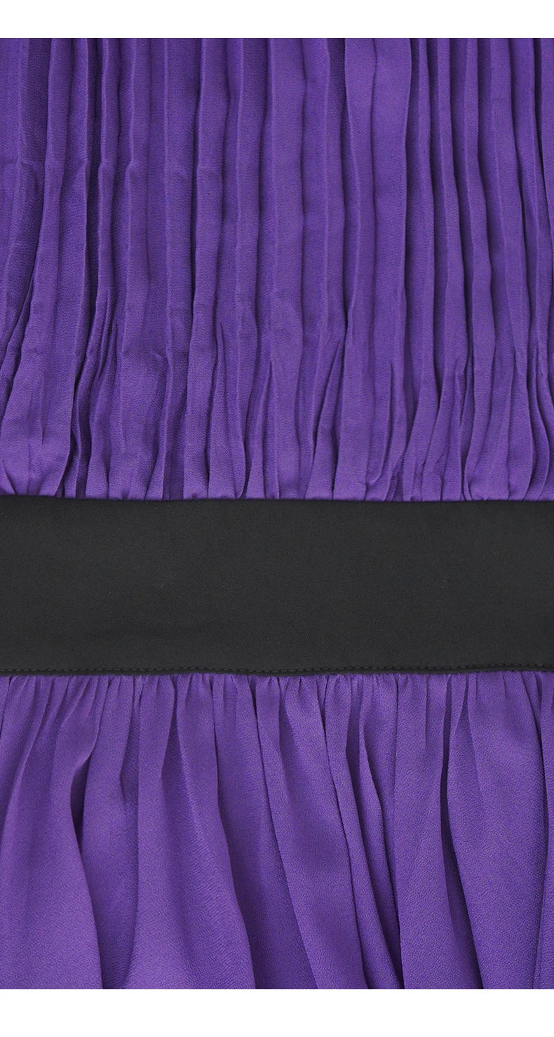 Asher Purple  Elastic Waist Slim Pleated Long Dress