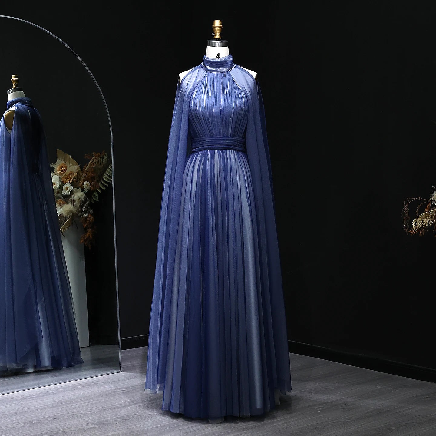 Dimple High-Neck Gray A-Line Evening Dress