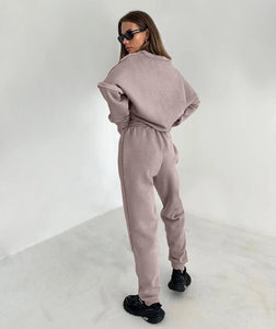 Terry Knitwear Pink Sweatsuits Two Pieces Casual Sets Pullover Tops Jogger Pants Women 2-Piece Suits