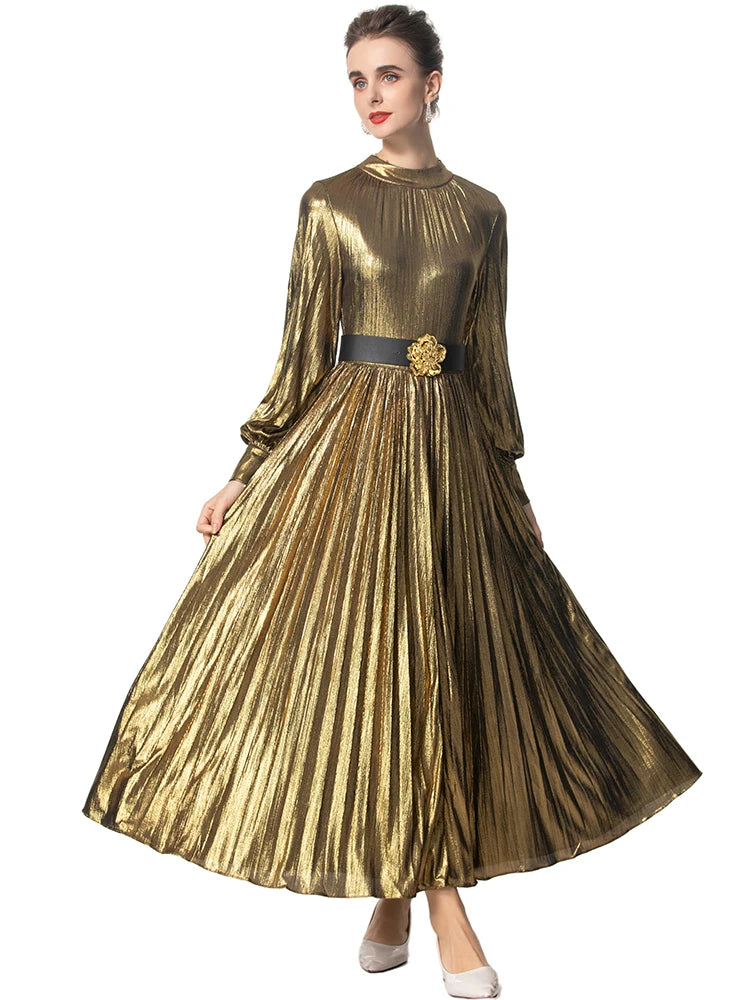 Vienna Metallic Pleated Dress Gold / S Vienna Metallic Pleated Dress Gold / S