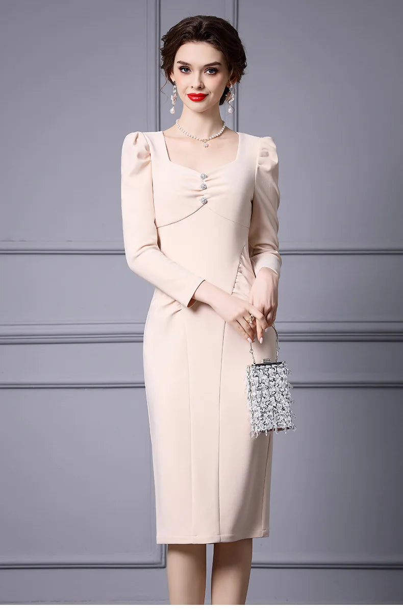 Patricia Puff Sleeve Fold Light Luxury Banquet Bag Hip dress