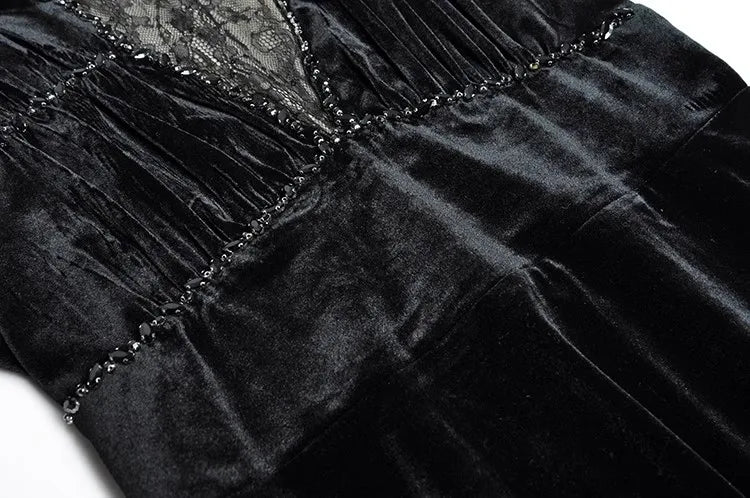 Selene Velvet  Crystal Diamonds Elastic Waist Vintage Dress