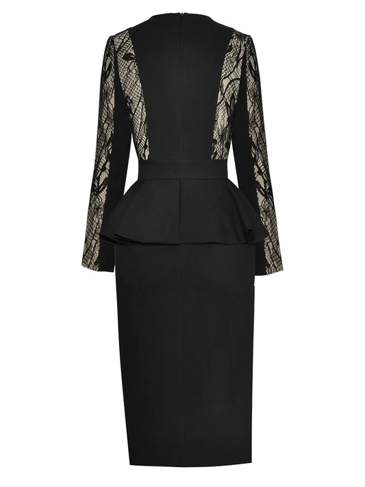 Lina Rhinestone Spliced High-end High Waist Black Fake Two-piece Dress