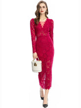 Load image into Gallery viewer, Hope Lace Pencil O-Neck Long Sleeves Hollow Out Sequins Dress