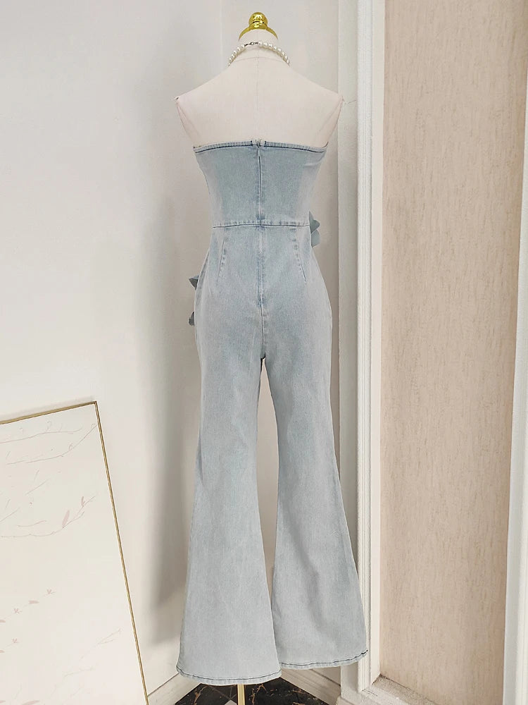 Avianne 3D Flower Spliced Strapless Jumpsuit