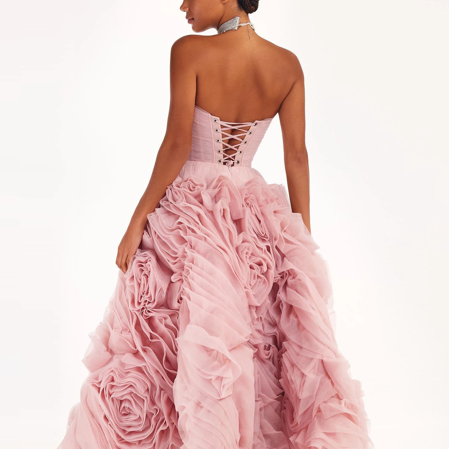 Luxury 3D Rose Flower Pink Short Evening Dress