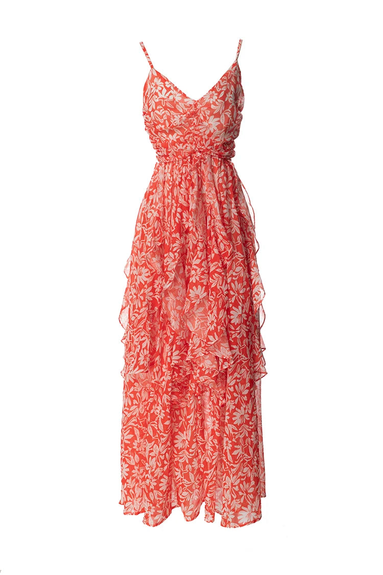 فستان طويل مطبوع عليه أزهار من Millie Runway لحفلات الشاطئ البوهيمي