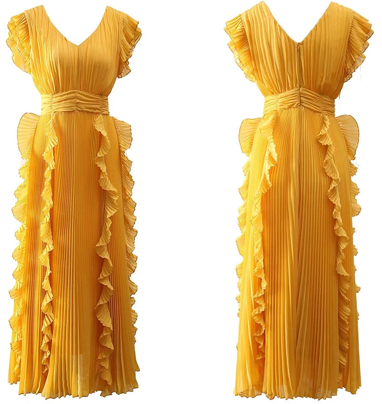 Sienna V-Neck Flying sleeve Ruffles Elegant Party Backless Dress