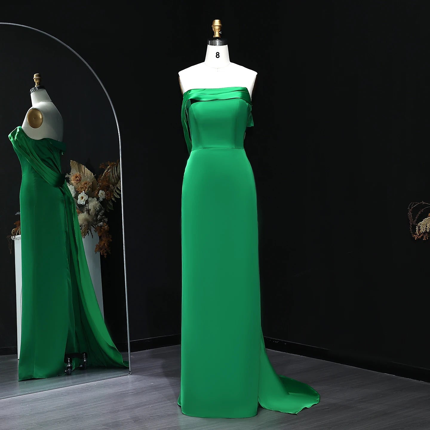 Gema Green Strapless Evening Dress