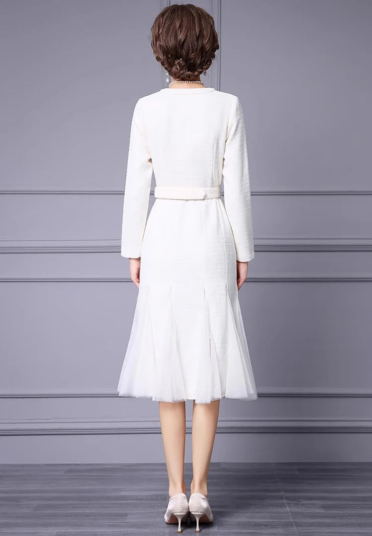 Angela Autumn Winter V-Neck Single-Breasted Lace-Up Slim Dress White / L / China Angela Autumn Winter V-Neck Single-Breasted Lace-Up Slim Dress White / L / China