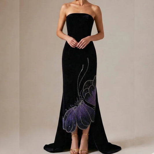 Melissa Luxury Glitter Evening Gowns for Banquet High Quality Strapless Straight Midi Dresses Formal  Party Gown Exquisite