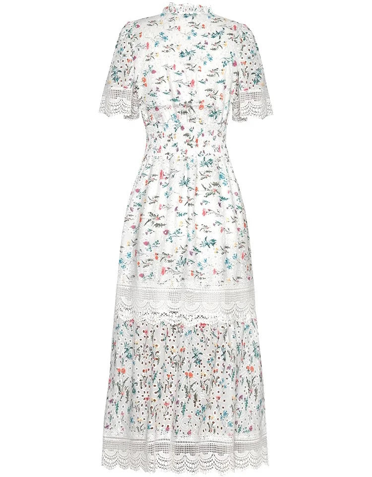 Kaiden Bohemian Floral Print Embroidery Dress