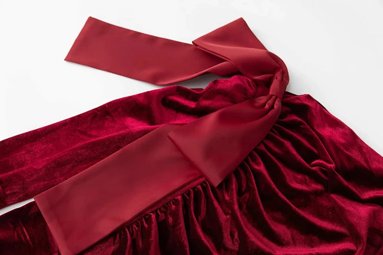 Blaire Velvet  Pencil Dress   Long Sleeve Bow Folds Vintage Dress