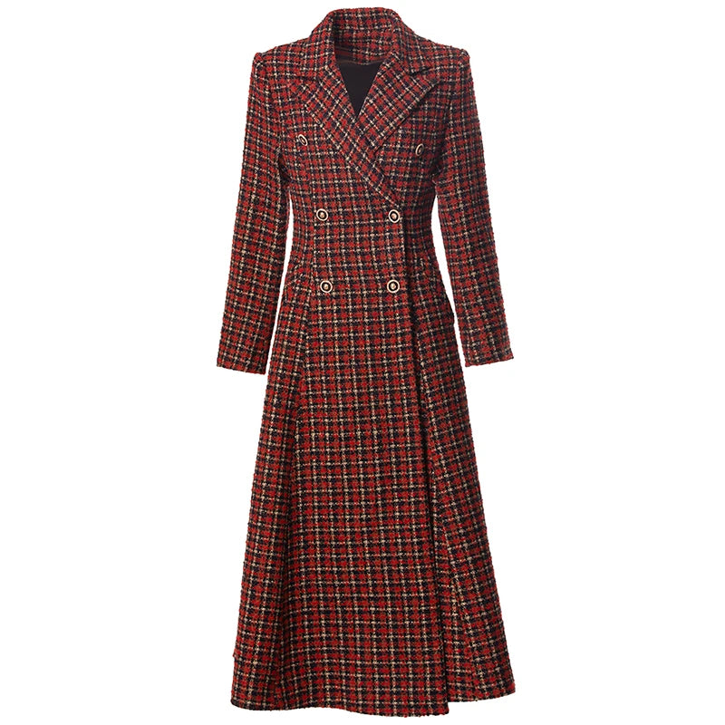 Cameron Double Breasted Red Plaid Tweed Coat