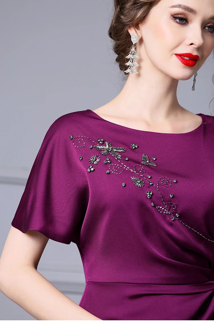 Gemma  O-Neck Short Sleeve Beading Ruffles Elegant Party Dress