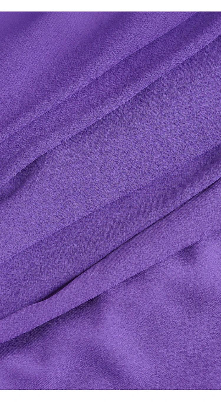 Asher Purple  Elastic Waist Slim Pleated Long Dress