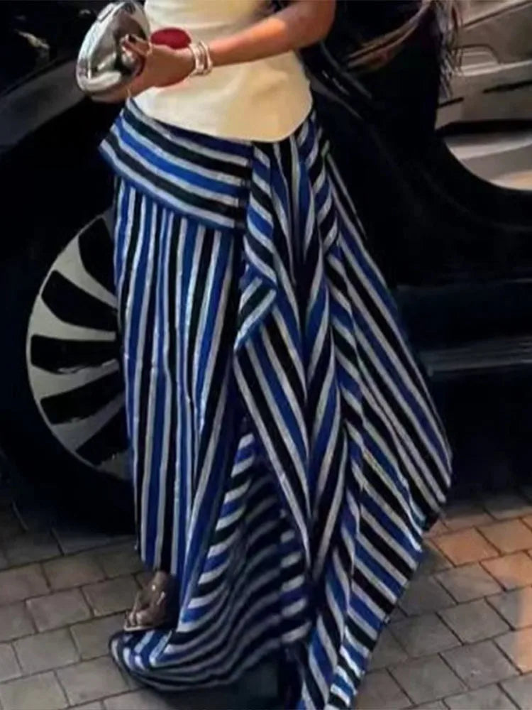 Striped Halter Corset Top Maxi Skirt Two Piece Set