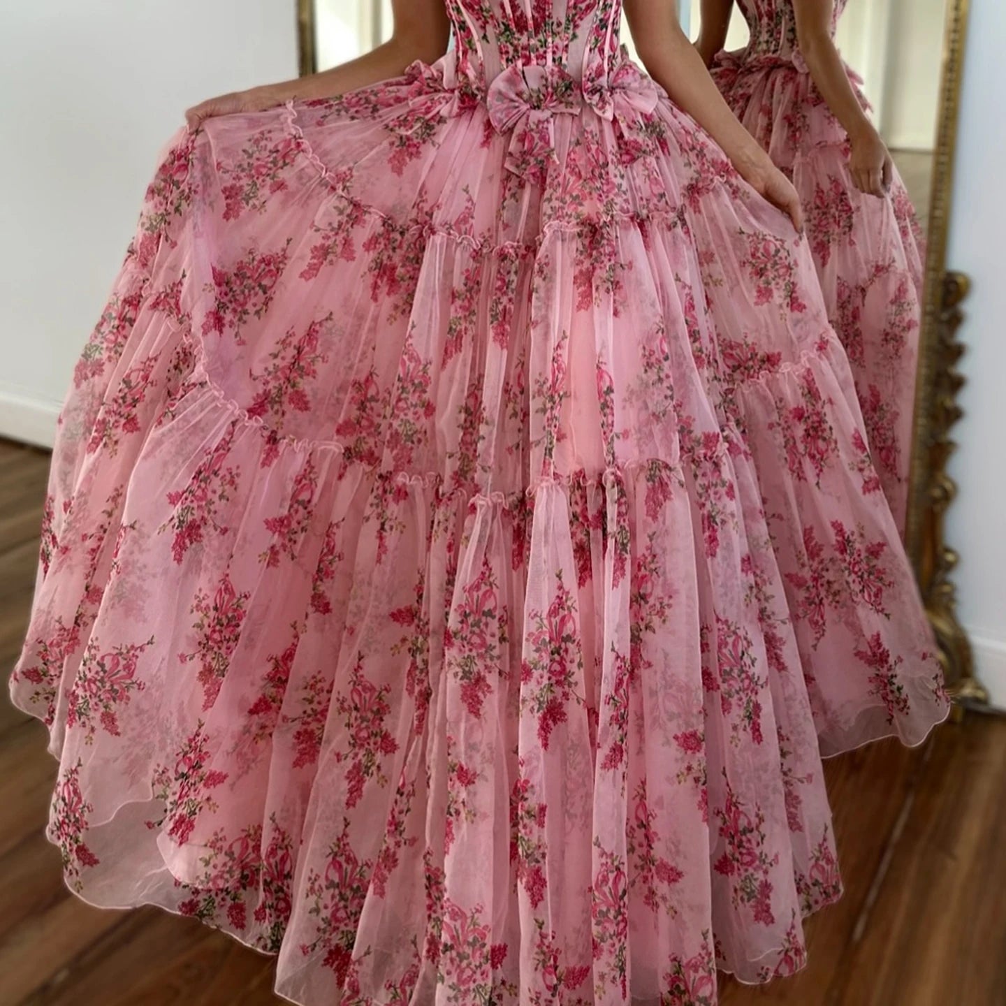 Loralie Pink Floral Print Chiffon Porm Dress