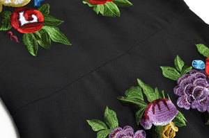 Haven V-Neck Short Sleeve Flowers Embroidery Knee-Length Vintage Dress