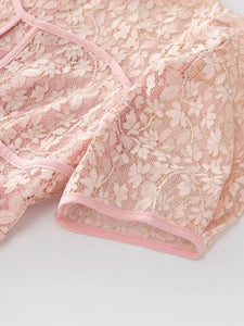 Gardenia O-Neck Puff Sleeve Hollow Out Lace Midi Dress